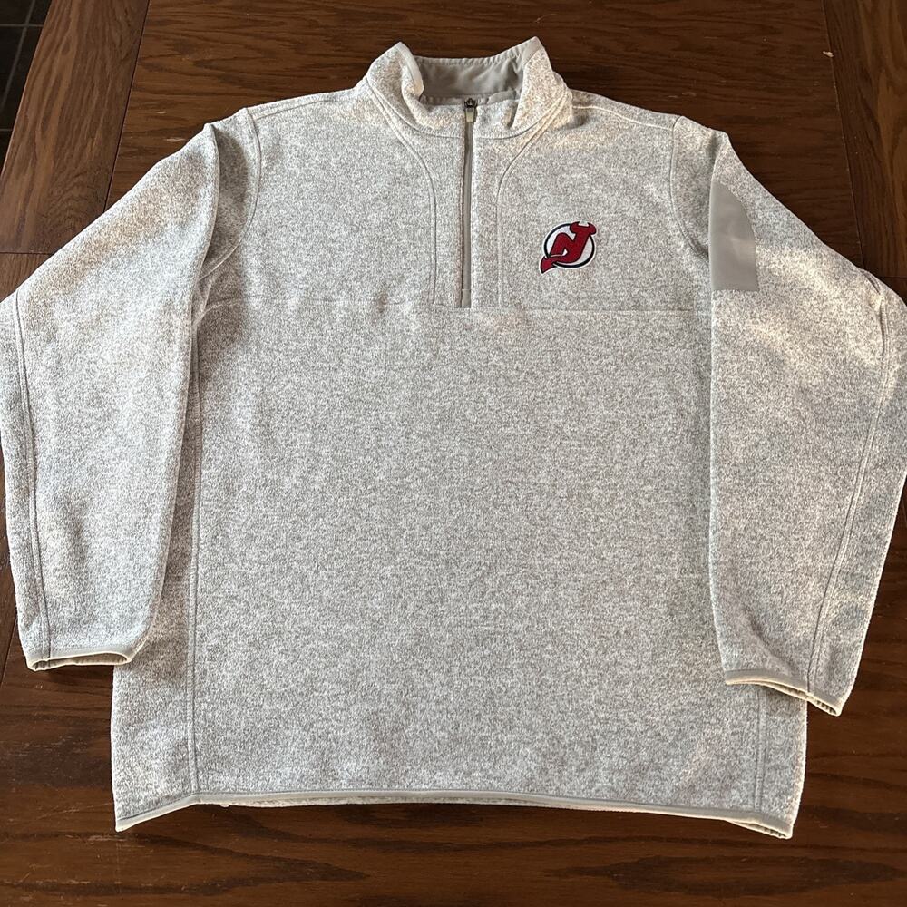 New Jersey Devils NHL Antigua Fortune 1/4-Zip Pullover Jacket Oatmeal Size XL
